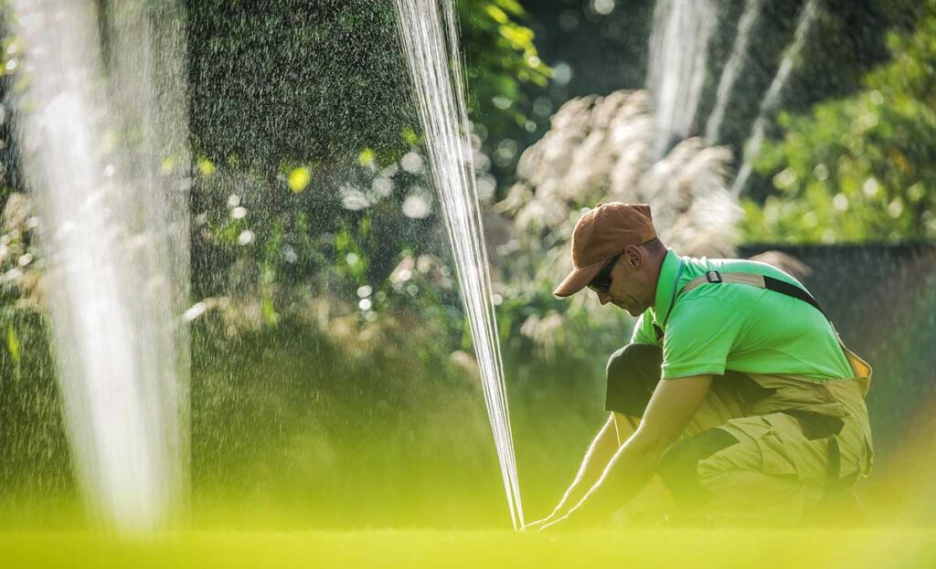 Shorb worker inspecting an irrigation system