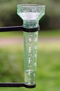 Standard rain gauge made of a clear plastic