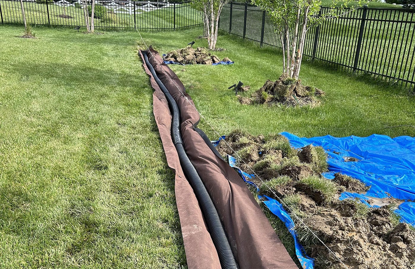 French drain being installed